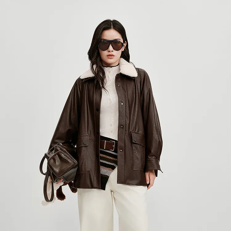 【商场同款】HPLY荷比俪毛绒翻领仿皮质感羽绒‌外套HXF43520083