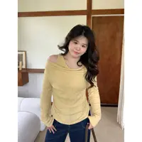 现货【奶霜芭蕾】丝丝定制大头婷假两件荡领针织褶皱设收腰上衣8013
