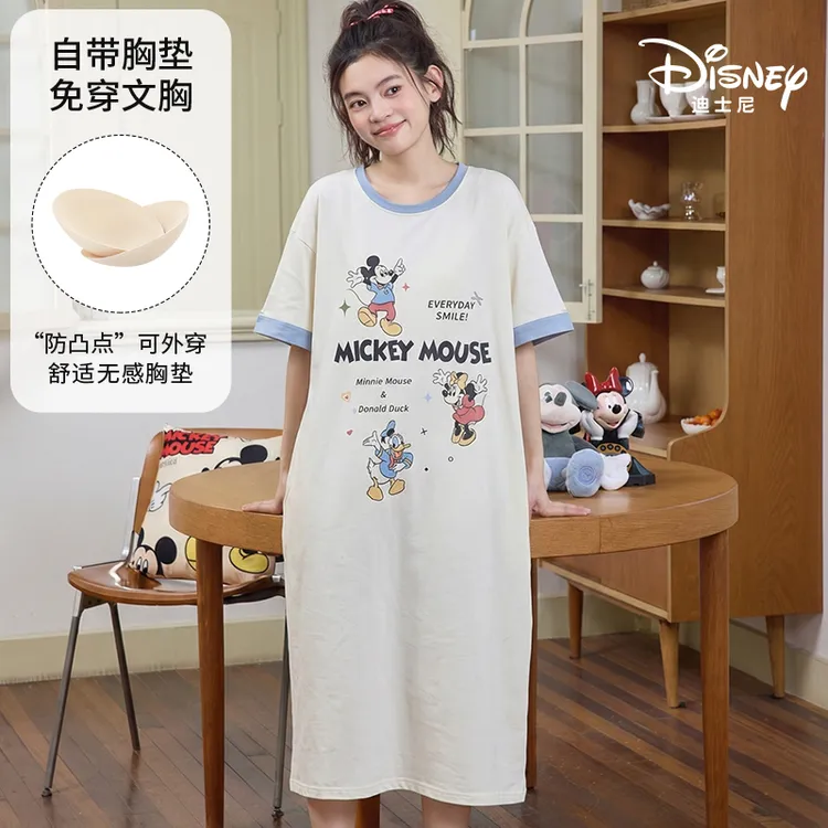 Disney/迪士尼夏季新款短袖睡裙带胸垫卡通甜美可外穿家居服0438