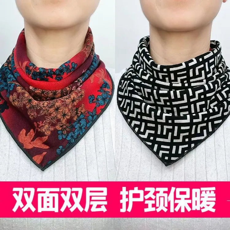 女秋冬潮流双面澳绒棉围脖护颈三角巾似丝巾脖套防寒保暖时尚防风