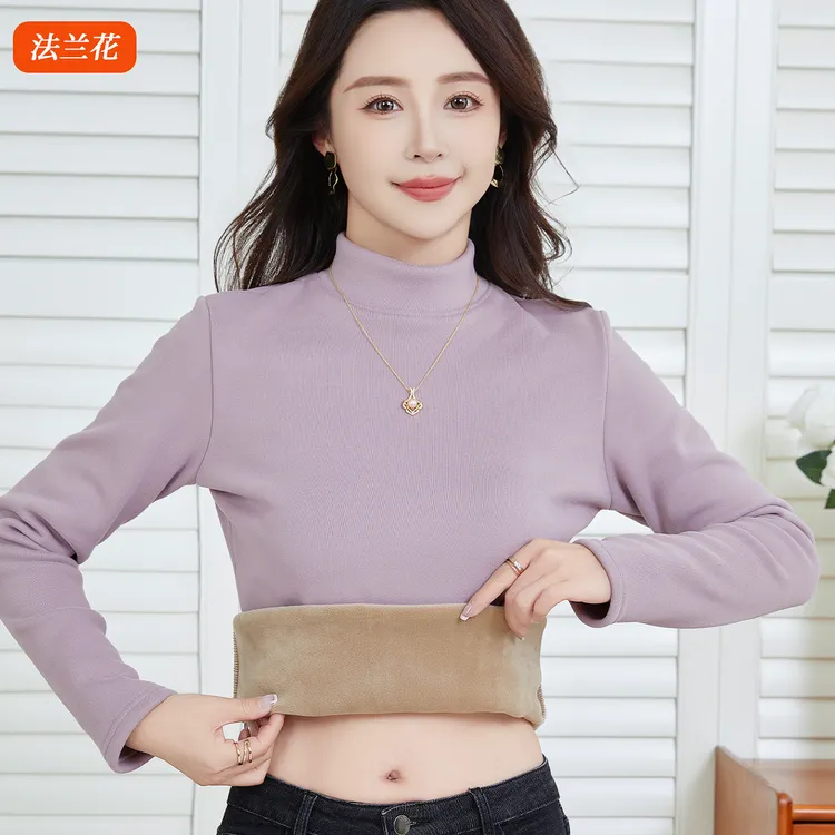 打底衫女半高领加绒加厚秋冬季精梳绒保暖上衣中高领修身内搭女装