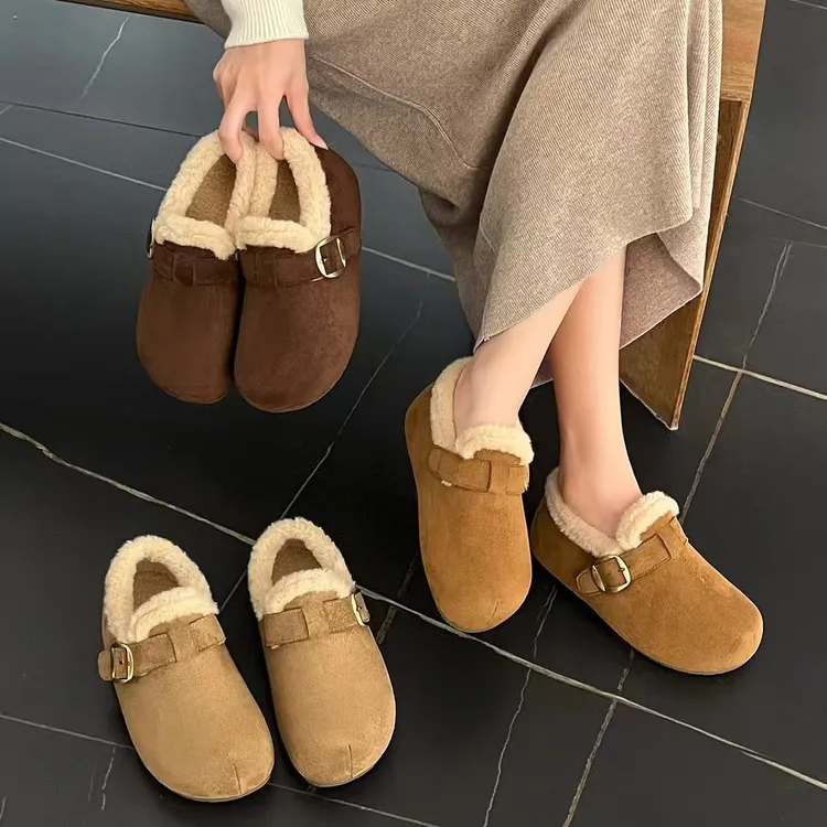 厚底内增高加绒全包勃肯鞋女2025新款冬毛毛鞋雪地靴保暖博肯棉鞋