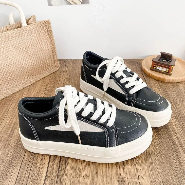 经典复古皮面板鞋2025春秋新款厚底学生韩版潮鞋百搭休闲运动潮鞋