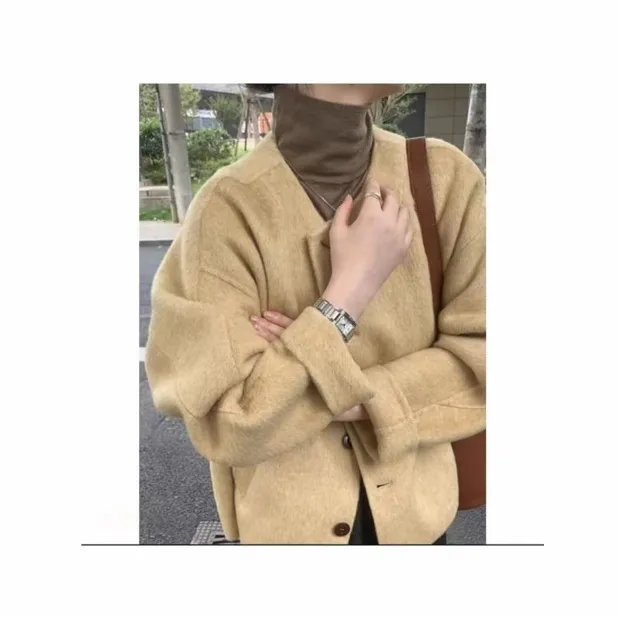 双面绒羊毛女秋冬新款时髦高级设计短款外套