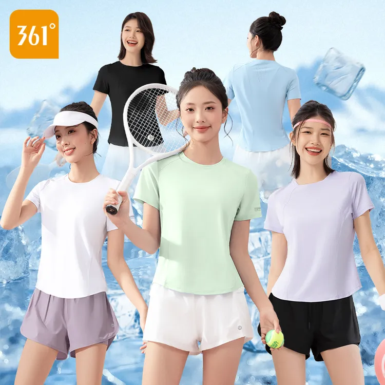 361°跑步运动套装女晨跑服冰感防晒健身瑜伽网孔透气快干短袖短裤