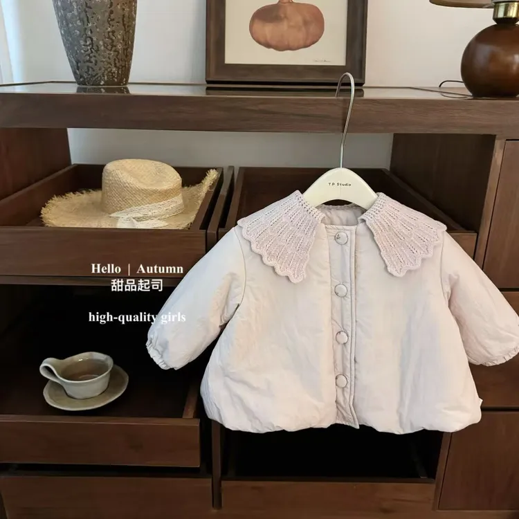 【甜品起司】法式！秋冬女宝宝娃娃领公主粉显白甜美保暖棉服外套