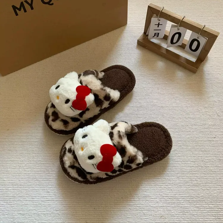豹纹hellokitty棉拖鞋家居室内拖鞋女款冬季2025新款防滑保暖GGV