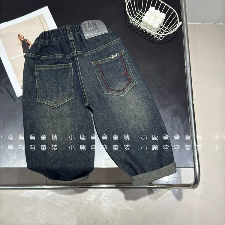 【小潮童】25C02男童春秋后腰皮标TAN儿童牛仔裤