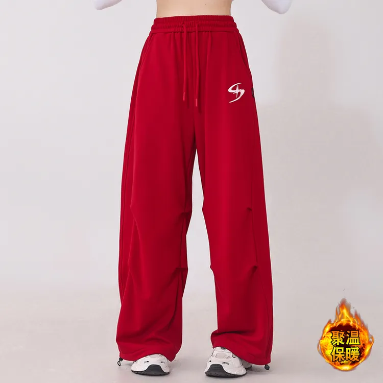 XVRV2025加绒秋冬新款伞兵裤运动宽松休闲裤健身跑步跳操长裤子