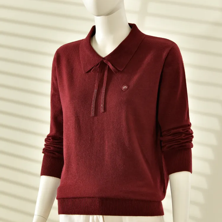 2025新款翻领新中式针织毛衣女宽松时尚简约打底衫休闲百搭上衣