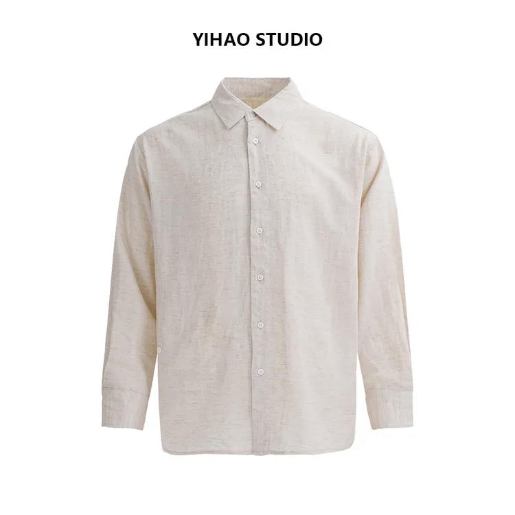 YIHAO STUDIO秋季男款莱赛尔亚麻衬衫休闲宽松透气长袖翻领衬衣