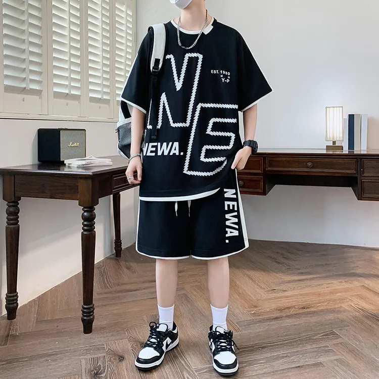 短袖休闲运动套装男士时尚百搭短裤套装青少年帅气潮流运动薄款