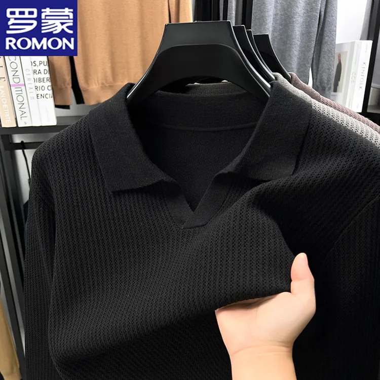 罗蒙秋冬新款男士针织衫毛衣时尚休闲商务海鸥领长袖上衣Polo衫潮