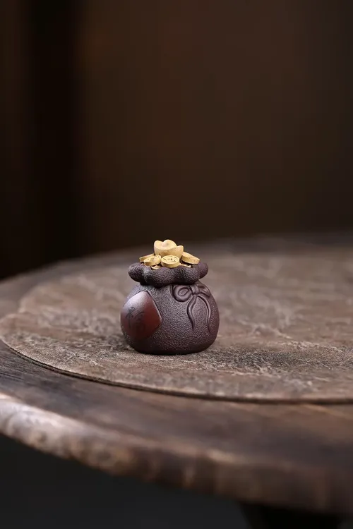 宜兴紫砂茶宠摆件【聚宝盆钱袋子盖置】盖托茶盘茶具茶道配件茶玩