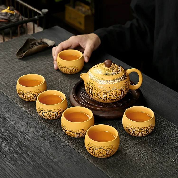 原矿紫砂黄金段泥掐丝银凤鸣断水茶壶泡茶专用大容量敦煌功夫茶具