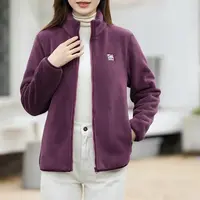 秋冬新款时尚保暖女士休闲百搭加绒加厚立领拉链奥利绒开衫外套