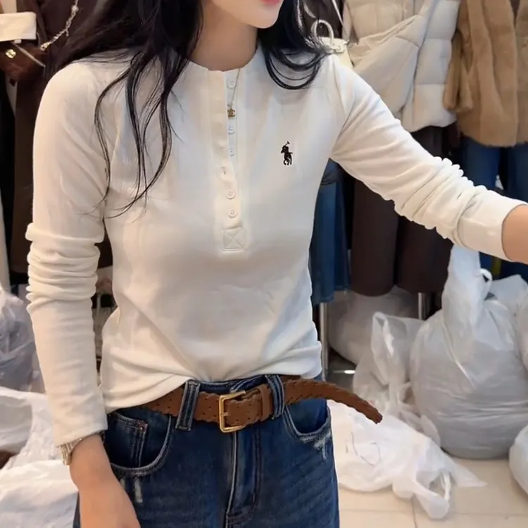 秋冬新款刺绣加绒长袖少女风纽扣常规款女T恤上衣LK2507645