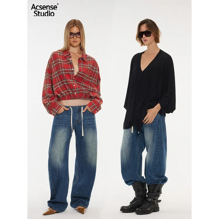 ACSENSE 星味感松弛水洗低腰镰刀系带牛仔裤 长期主义百搭长裤