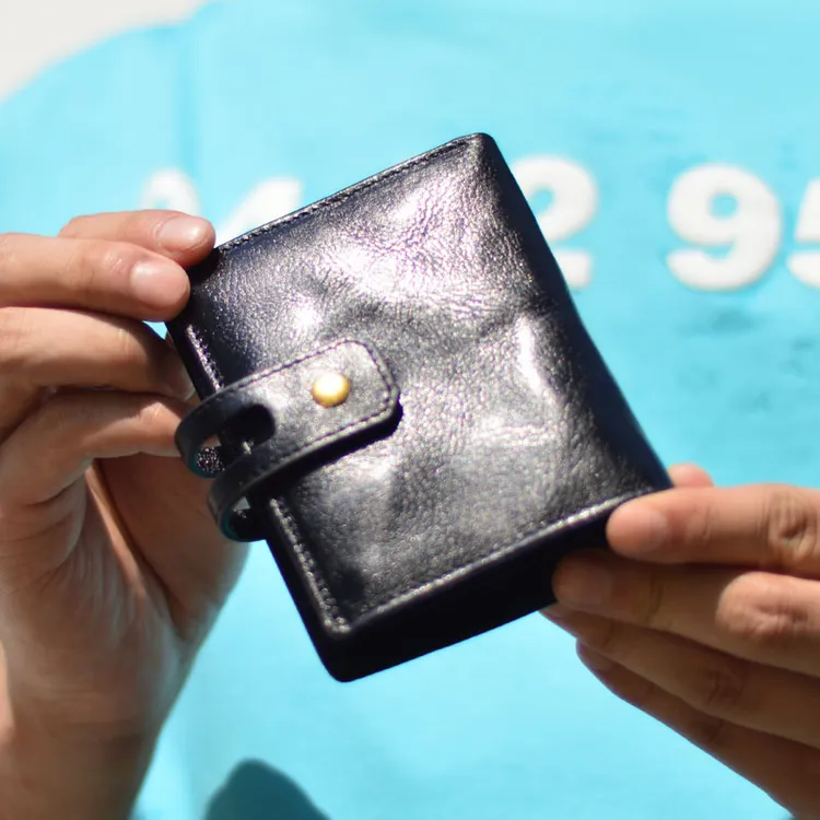 新款男士短款钱包欧美复古搭扣拉链多卡位零钱钱夹卡包收纳包