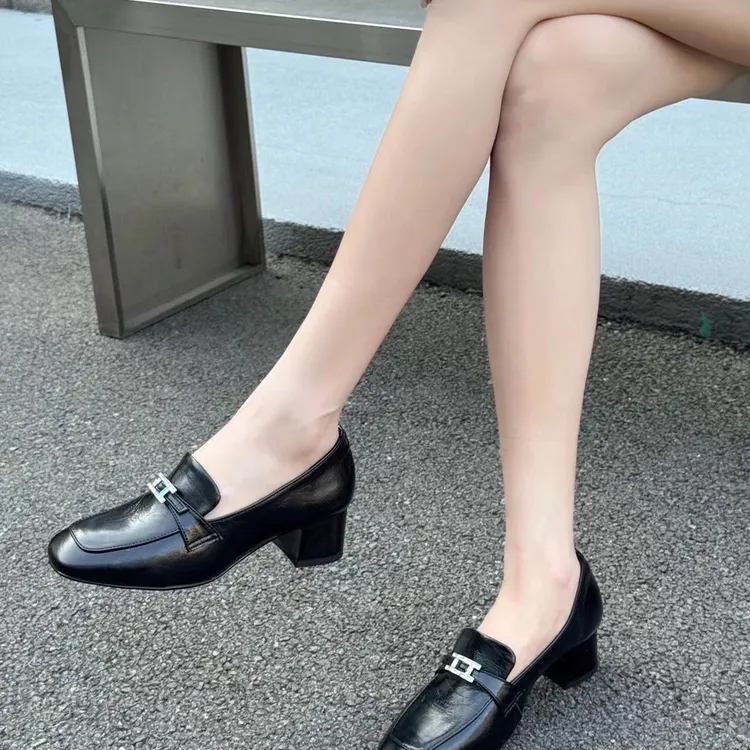 2025秋季新款牛皮女鞋乐福单鞋中跟货号N123码36-40号方头红鑫园