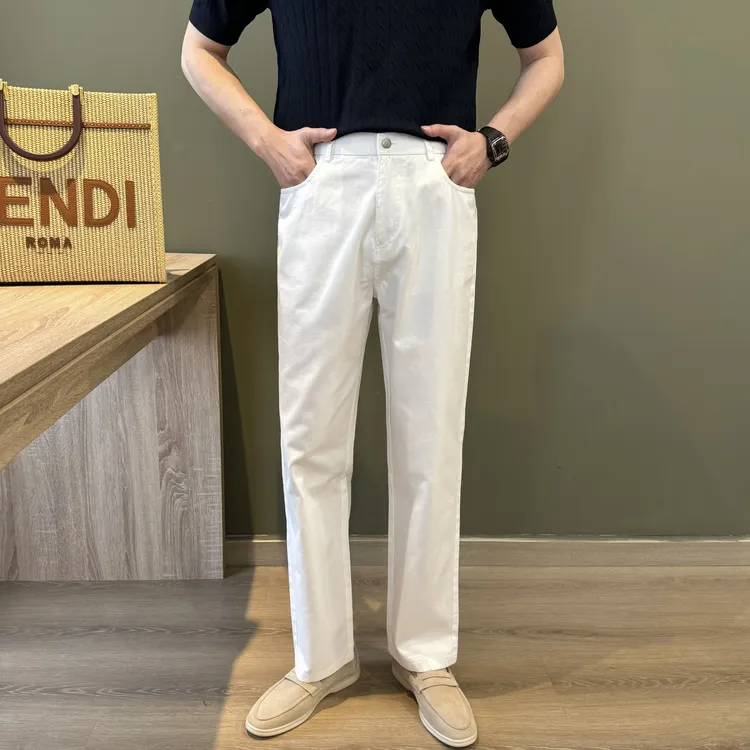 WUSHE物社【纯棉100%】老钱风男士白色休闲裤百搭舒适直筒牛仔裤男