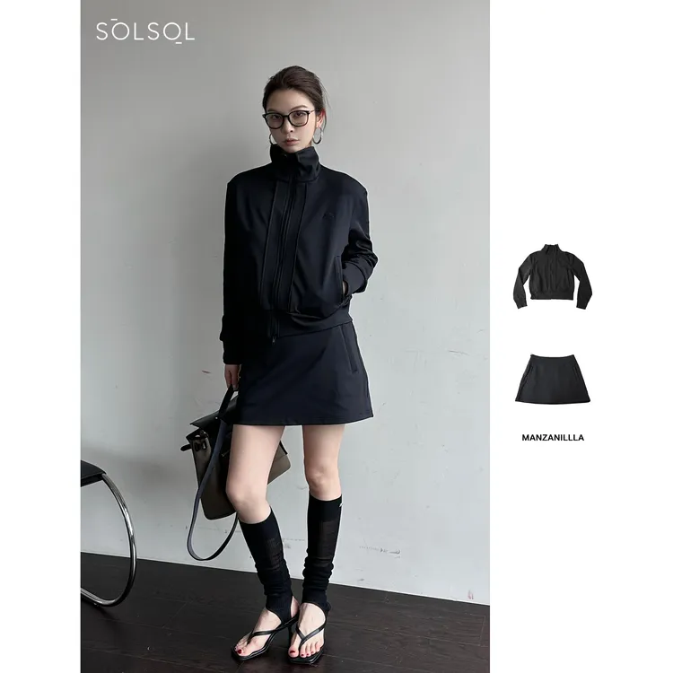 MANZANILLA设计师25春夏新品立领插袋刺绣套装SOLSOL买手店短款