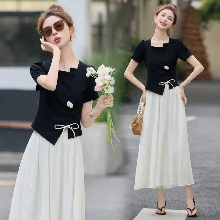 时尚套装女2025夏季新款高级感减龄T恤搭配一整套阔腿裙裤两件套