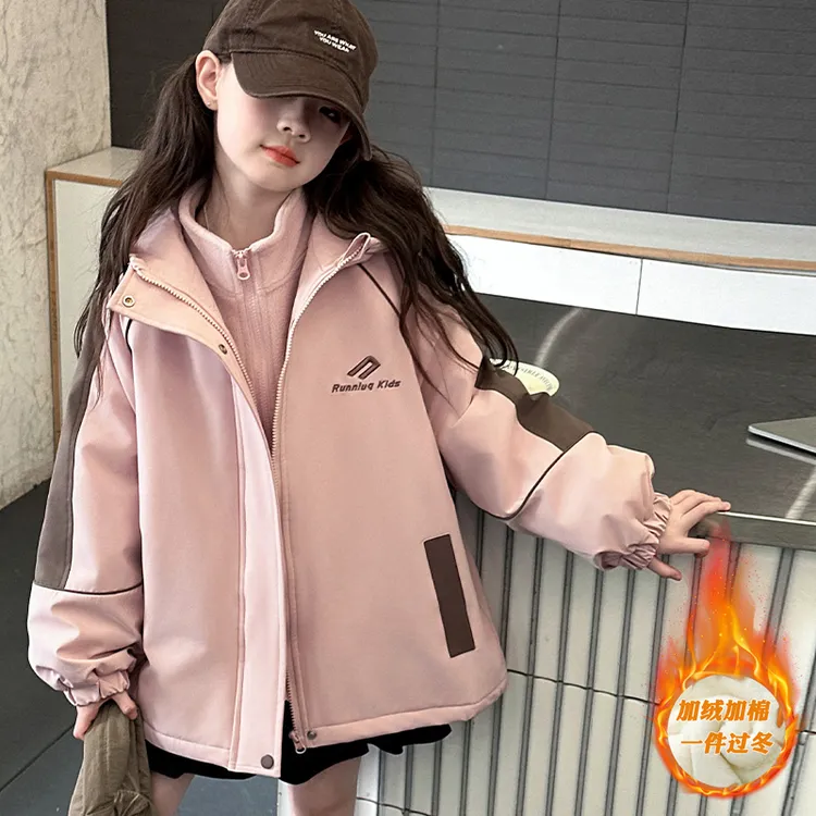 女童冲锋衣三合一可拆卸秋冬装2025新款女孩大童加绒加厚防风外套