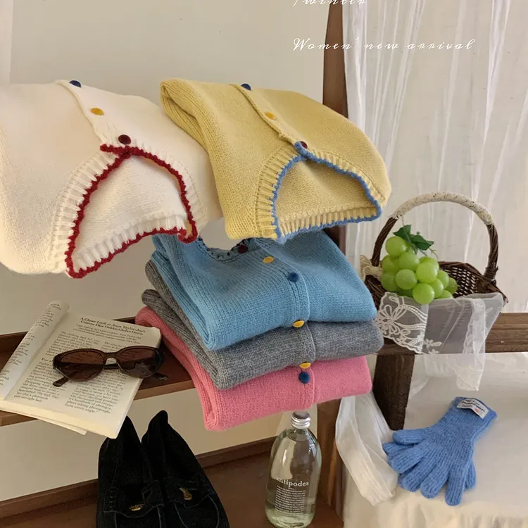 复古彩色丝绒包扣圆领针织马甲背心女秋冬叠穿搭无袖坎肩毛衣马夹