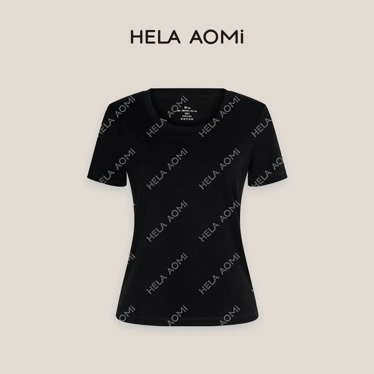 HELAAOMI “天丝T”莱赛尔薄款上衣修身显瘦百搭短款T恤CY5BM23518