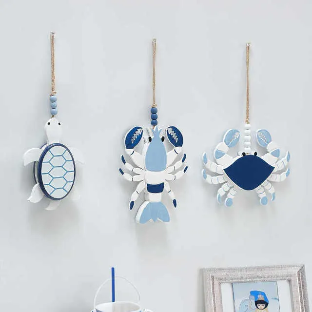 地中海风格海鲜模型木质龙虾螃蟹假大小闸蟹店面装饰餐厅挂件摆件