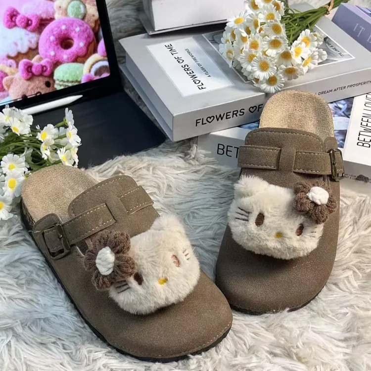 花朵KT猫卡通动漫卡通风包头拖时尚棉拖鞋ins亲子防滑秋冬韩版