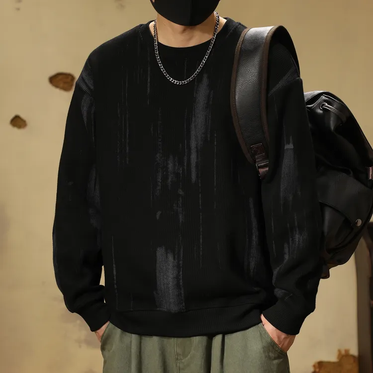 美式扎染印花重磅500g卫衣男秋季新款潮流百搭宽松上衣男款打底衫