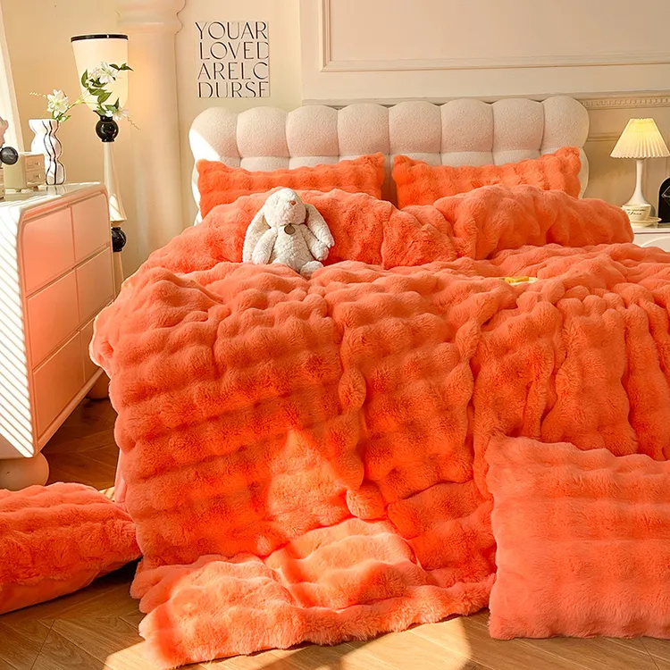 A类加厚加绒兔兔牛奶绒四件套床上双面珊瑚绒毛被套床单冬季保暖