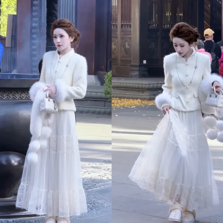 【婷婷】《冬日霜花》 三层面料与工艺 冬日仙气加绒纱裙TT2SDTY3011