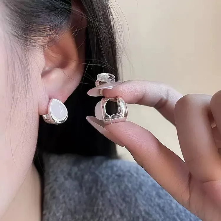 合金耳饰 极简设计感双面水滴猫眼石耳钉耳环轻奢小众设计耳饰