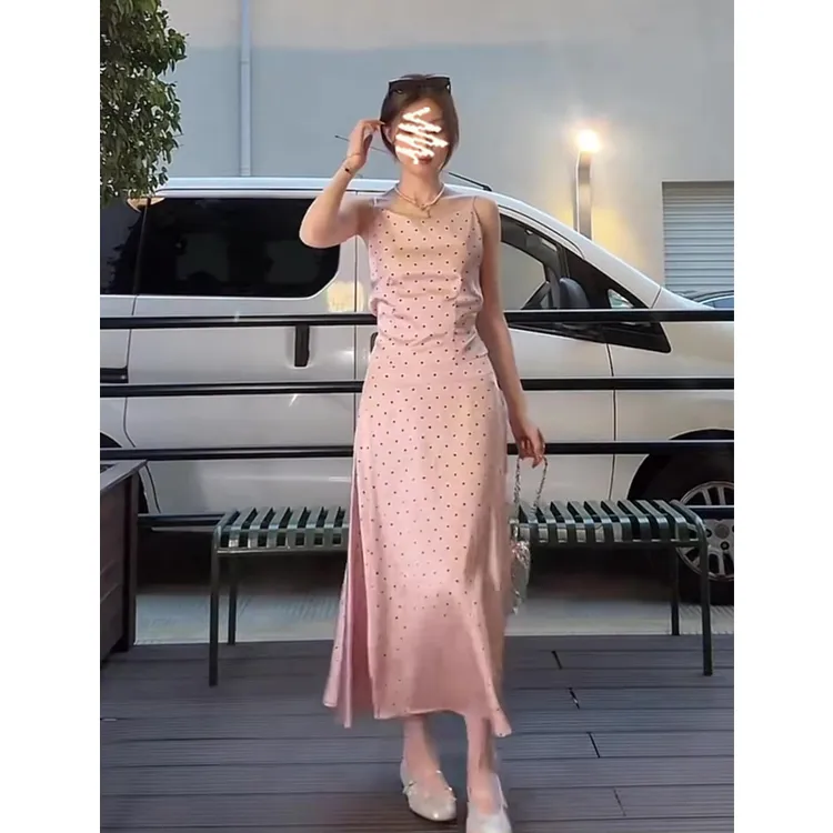 2025夏季新款法式气质镂空设计感波点吊带上衣百搭高腰显瘦半身裙