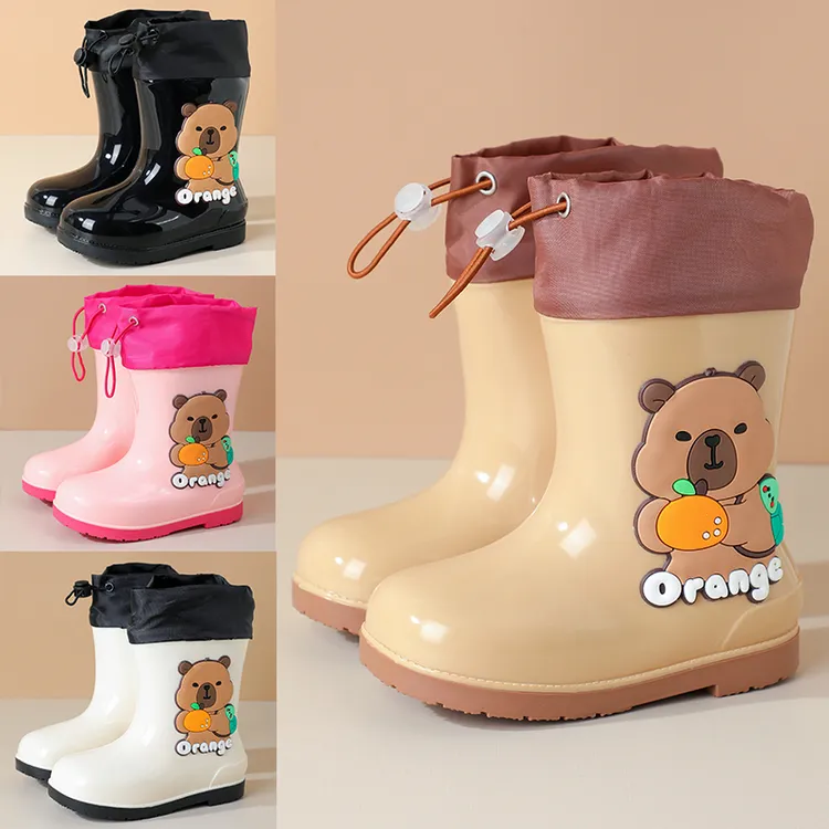 小明新款卡通儿童雨鞋防水加厚保暖胶鞋冬天男童女童轻便水鞋雨鞋