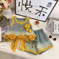 T3【悦禾】女孩牛仔套装甜美夏季新款女宝韩版洋气儿童套装80742