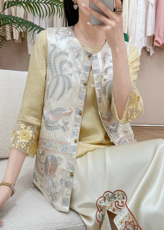 中国风马夹醋酸刺绣上衣女马甲日常