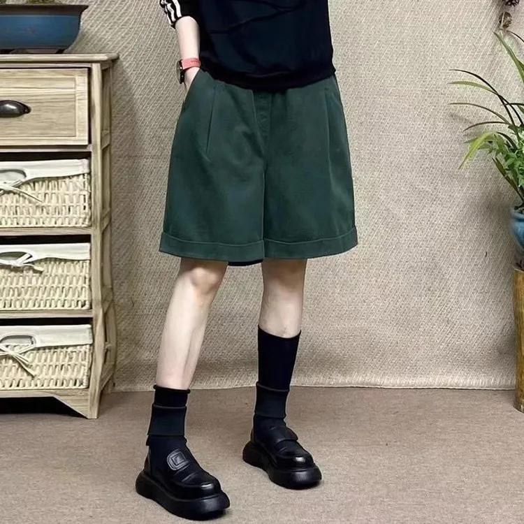 春夏新款宽松休闲短裤女显瘦百搭大码加厚全棉松紧腰五分裤哈伦裤