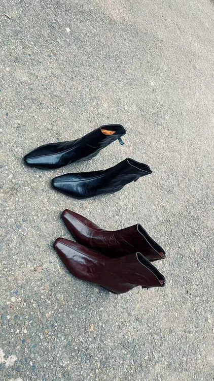 【羊皮】秋冬季极简复古全皮方头时尚黑色低跟瘦瘦靴百搭