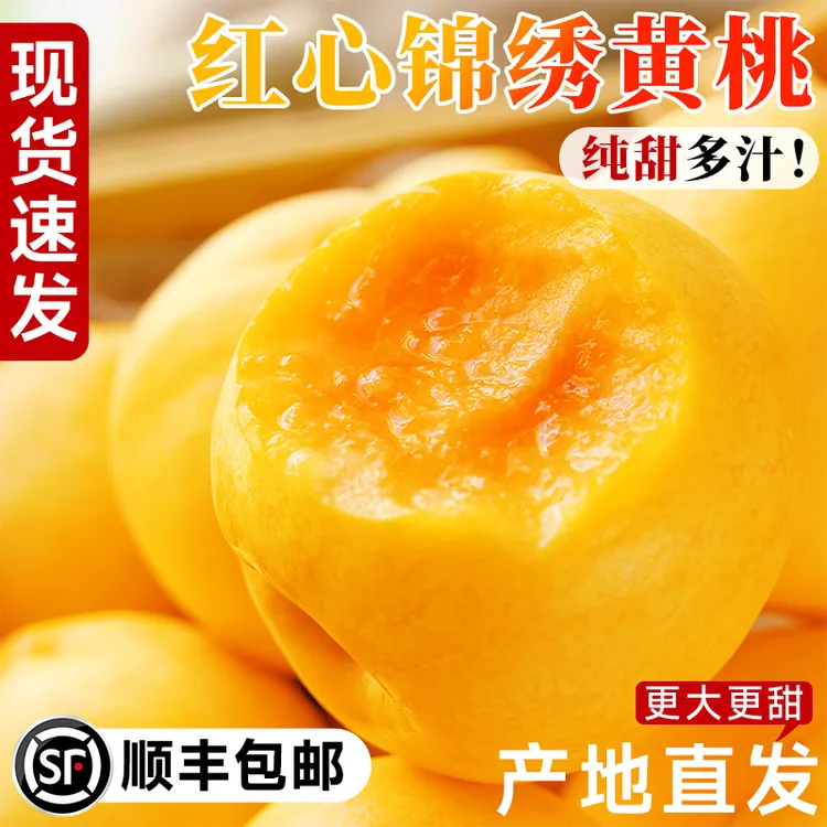 头茬锦绣黄桃5斤新鲜水果当季现摘桃子露天蜜桃黄肉毛桃大果整箱