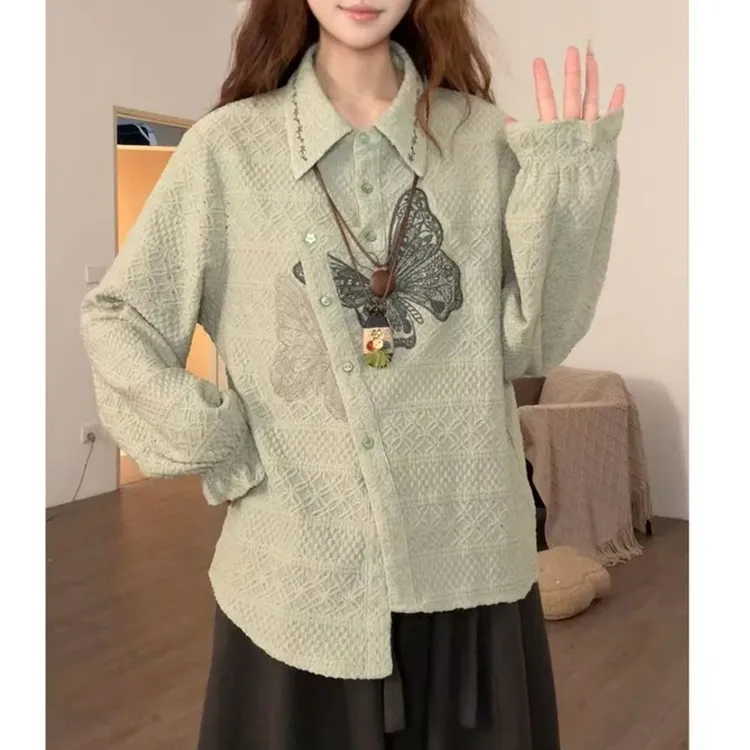 【雨蝶】秋冬季加厚新款设计感洋气蝴蝶衬衫女