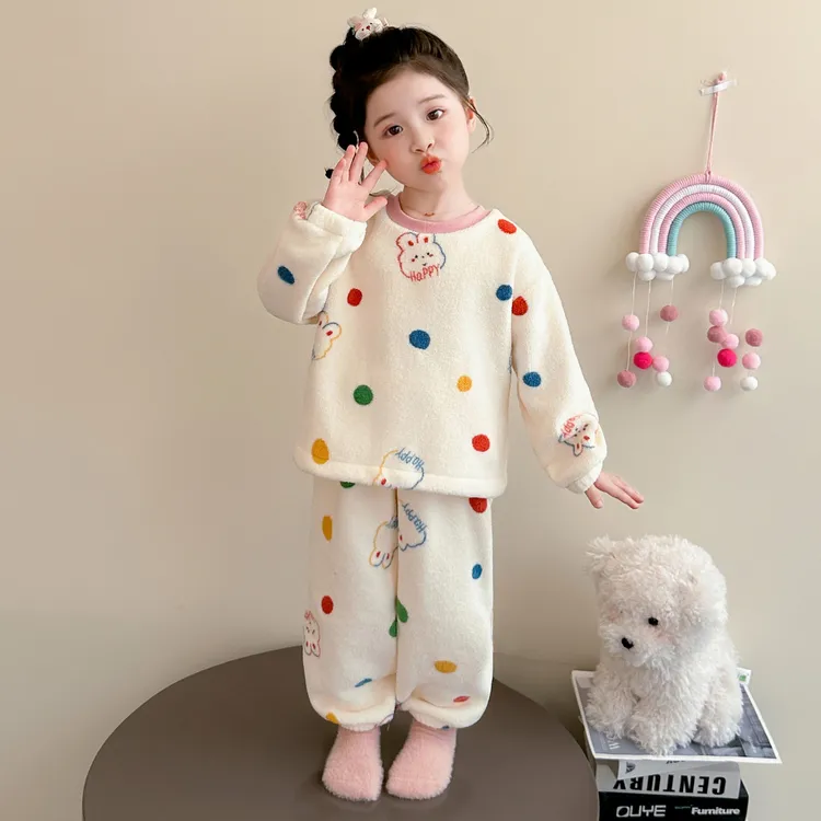 女童睡衣秋冬儿童法兰绒家居服套装2025新款加厚小女孩宝宝珊瑚绒