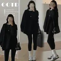 慵懒风孕妇秋装套装宽松毛衣长袖上衣针织衫休闲穿搭鲨鱼裤两件套