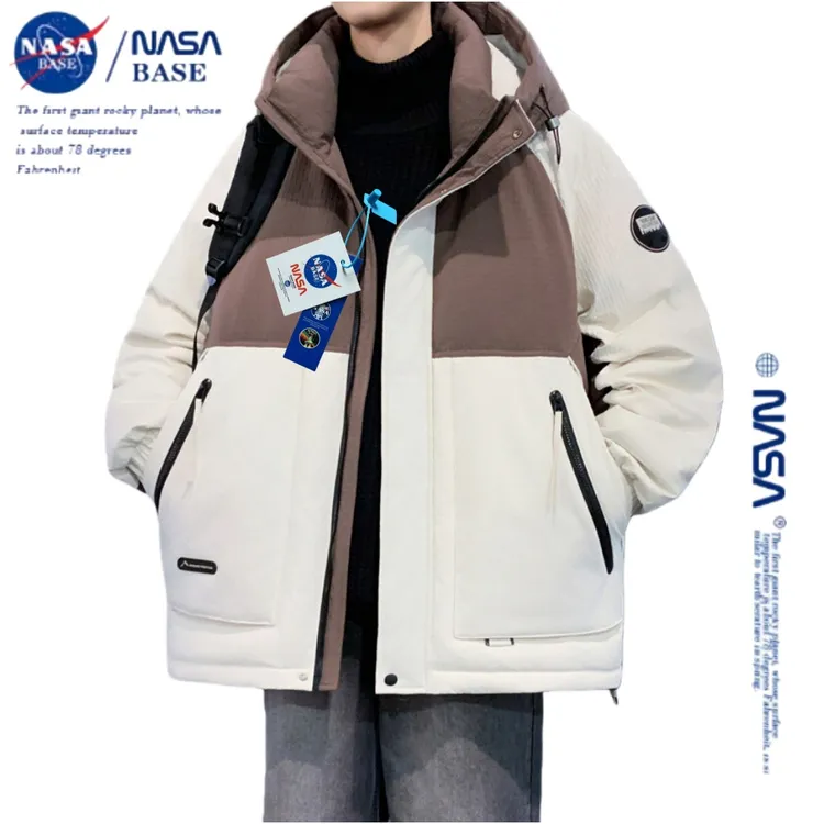 NASA冬季白鸭绒羽绒服男孩初中高中学生青少年帅气加厚外套男