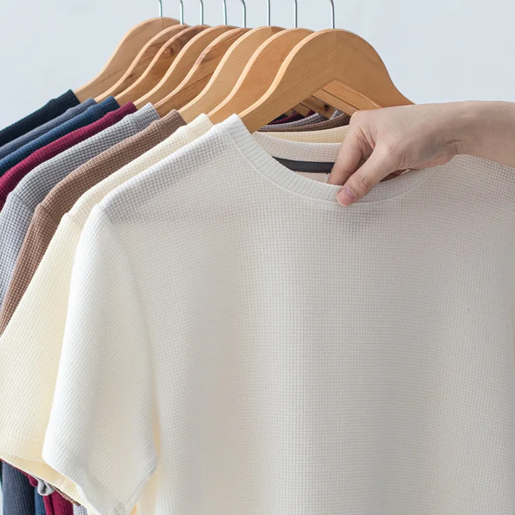 260G华夫格短袖T恤男 夏季休闲宽松 美式复古重磅针织正肩半袖衫Y