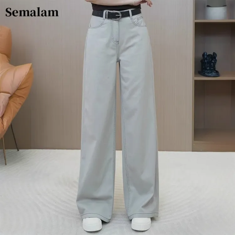 Semalam美式高街牛仔裤男夏季新款韩版痞帅男装宽松垂感阔腿长裤