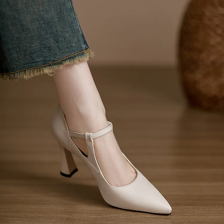 小个子手工女鞋8cm~职业工作鞋女不累脚尖头单鞋新款防水台高跟鞋